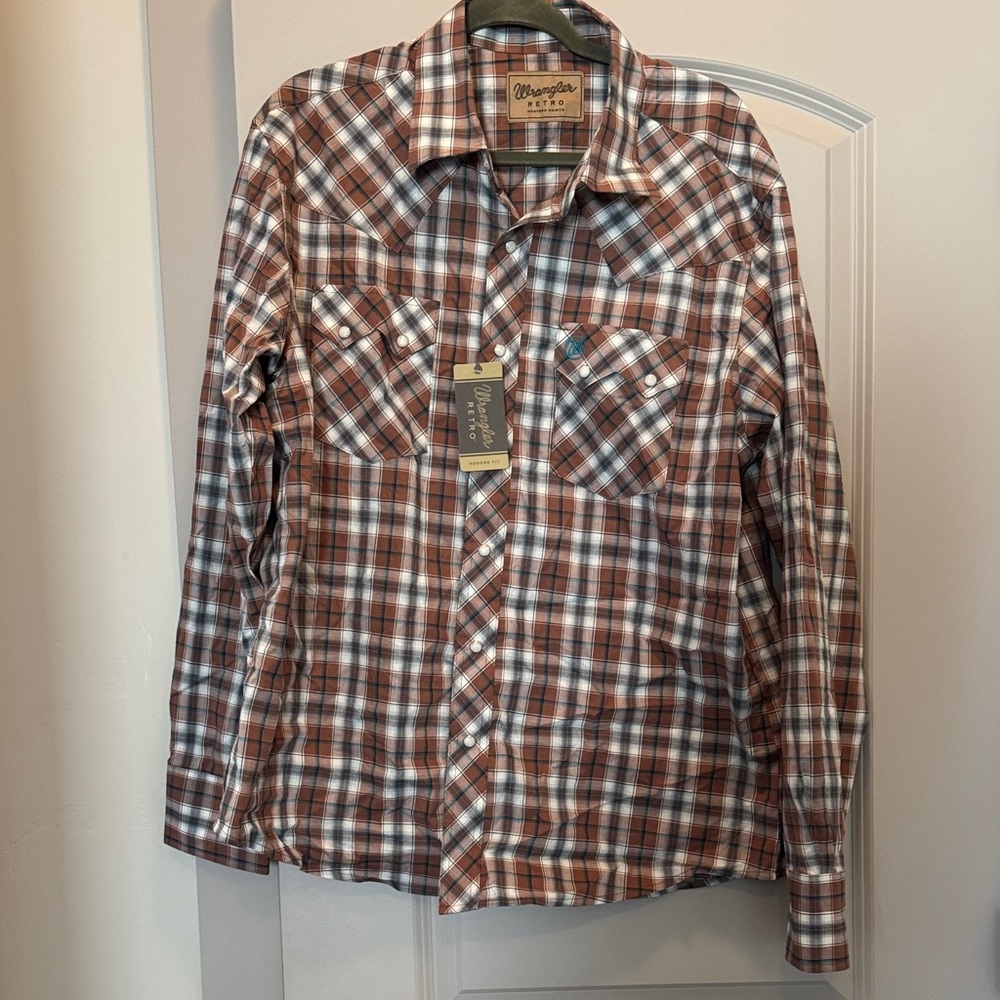 NWT Wrangler Multicolor Plaid Shirt XL modern fit
